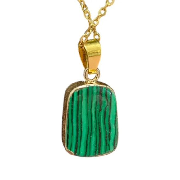 Green Malachite Tree of Life Necklace with 18in Gold Chain - Picture 2 of 6
